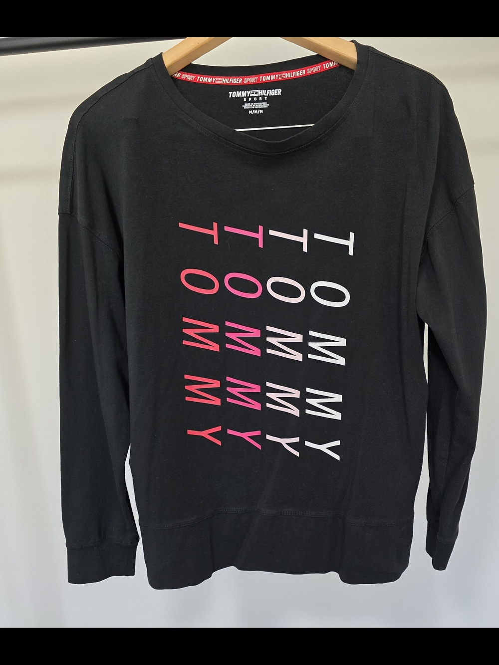 Tommy Hilfiger Black Crewneck Sweatshirt with Pink & White Logo